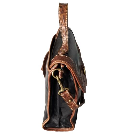 Brahmin Black Brown Leather Crocodile Embossed Top Handle Satchel Bag - Vintage - Picture 4 of 16